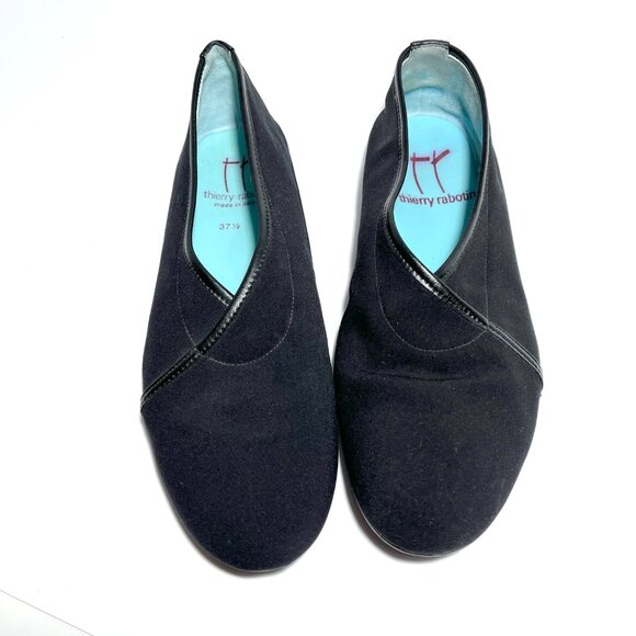 Thierry Rabotin Made in Italy Slip On Flats in Black Stretch Fabric Leather - Picture 2 of 10